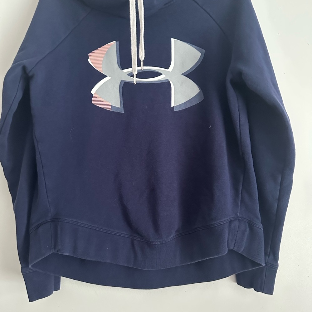 Medium Under Armour Navy Blue Hoodie with large Logo